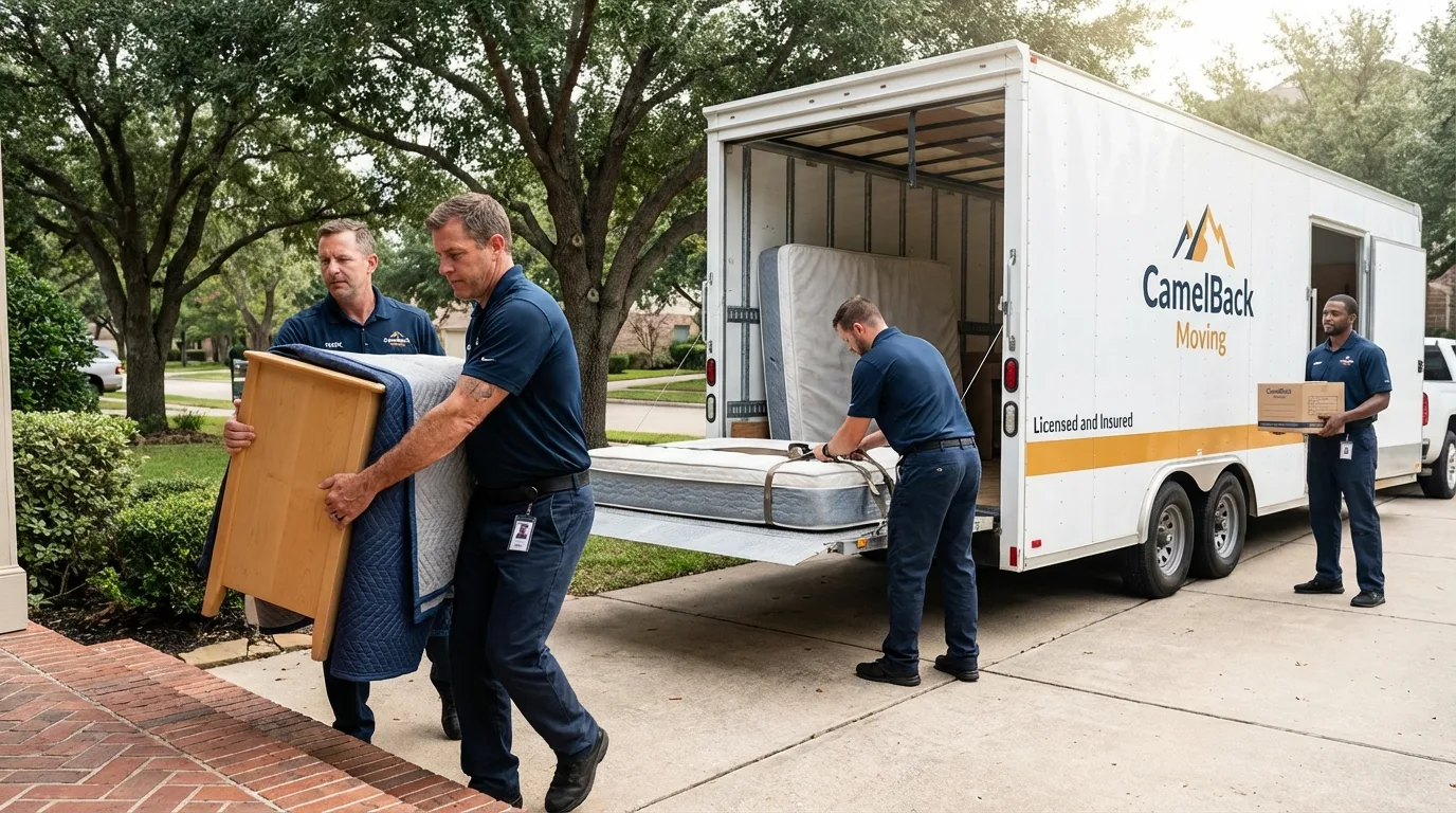 Crew loading residential truck for cross-state move from Windsor, CA