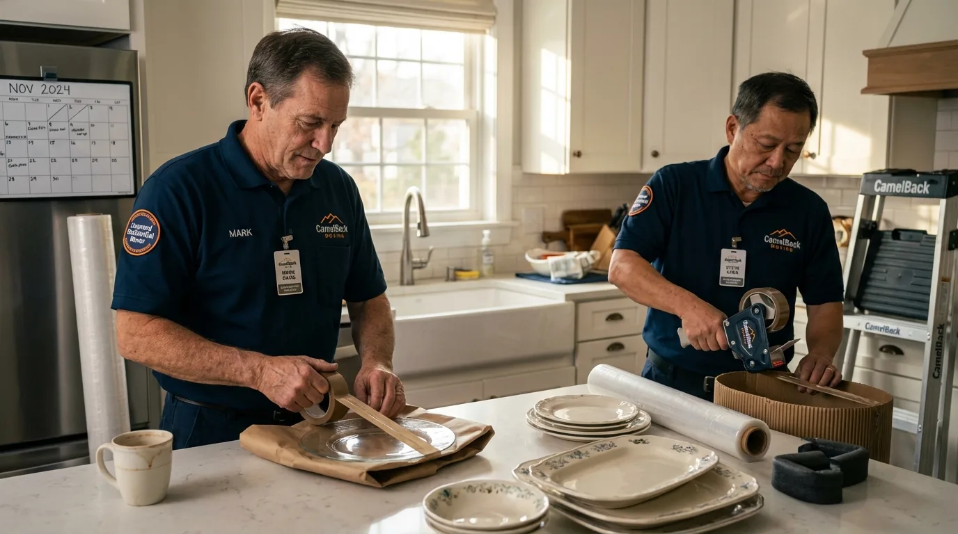 Professional crew packing kitchen dishware in Windsor, CA